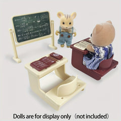 Classroom Dollhouse Accessory Kit Colorful Desk Chairs Blackboard Easel Playset