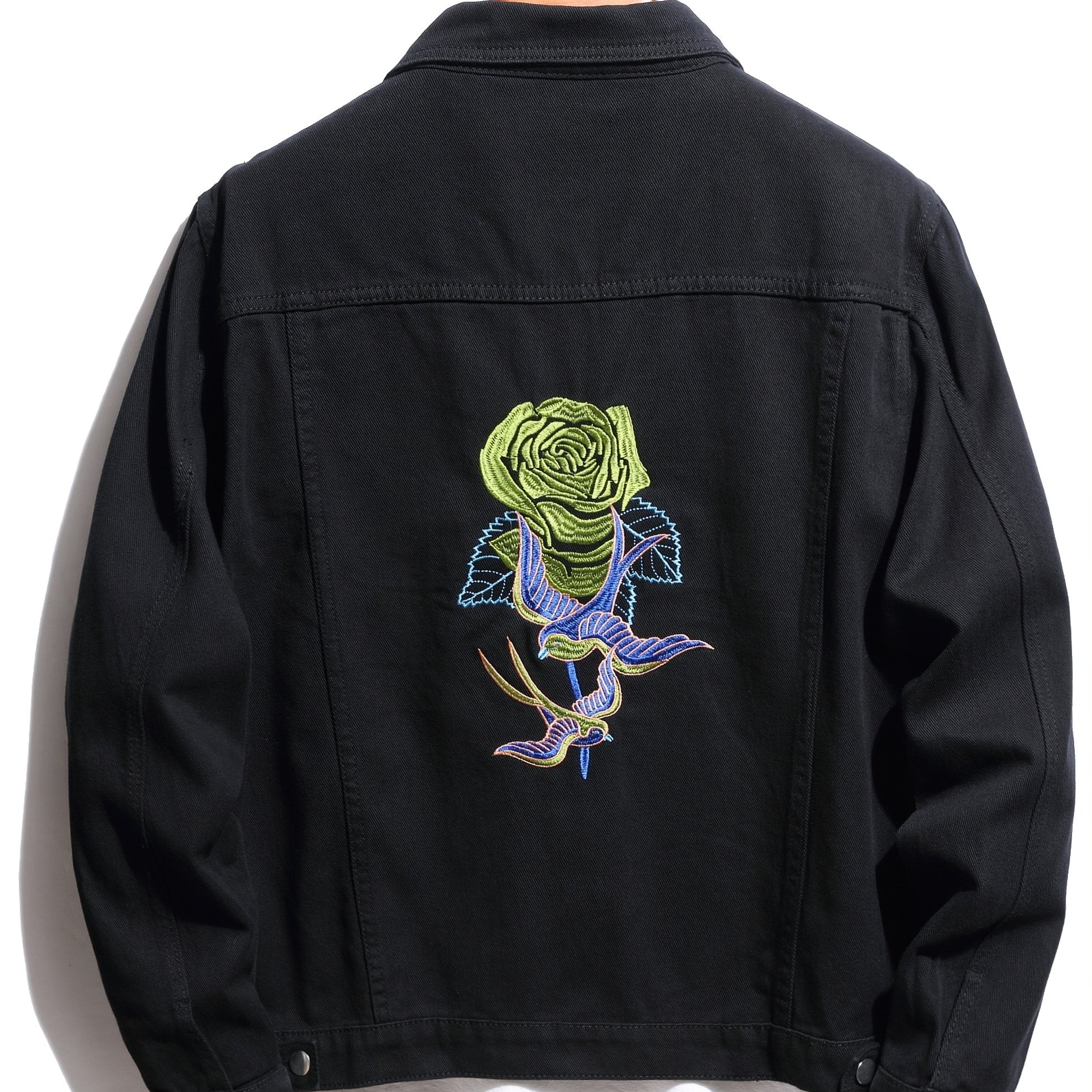 Men's Denim Jackets with Embroidered Roses