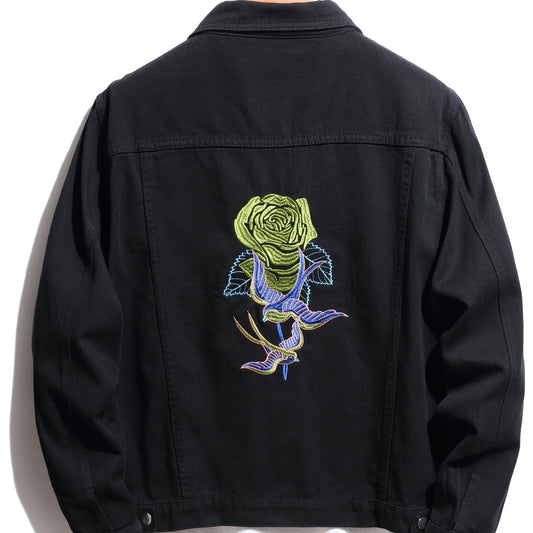 Men's Denim Jackets with Embroidered Roses