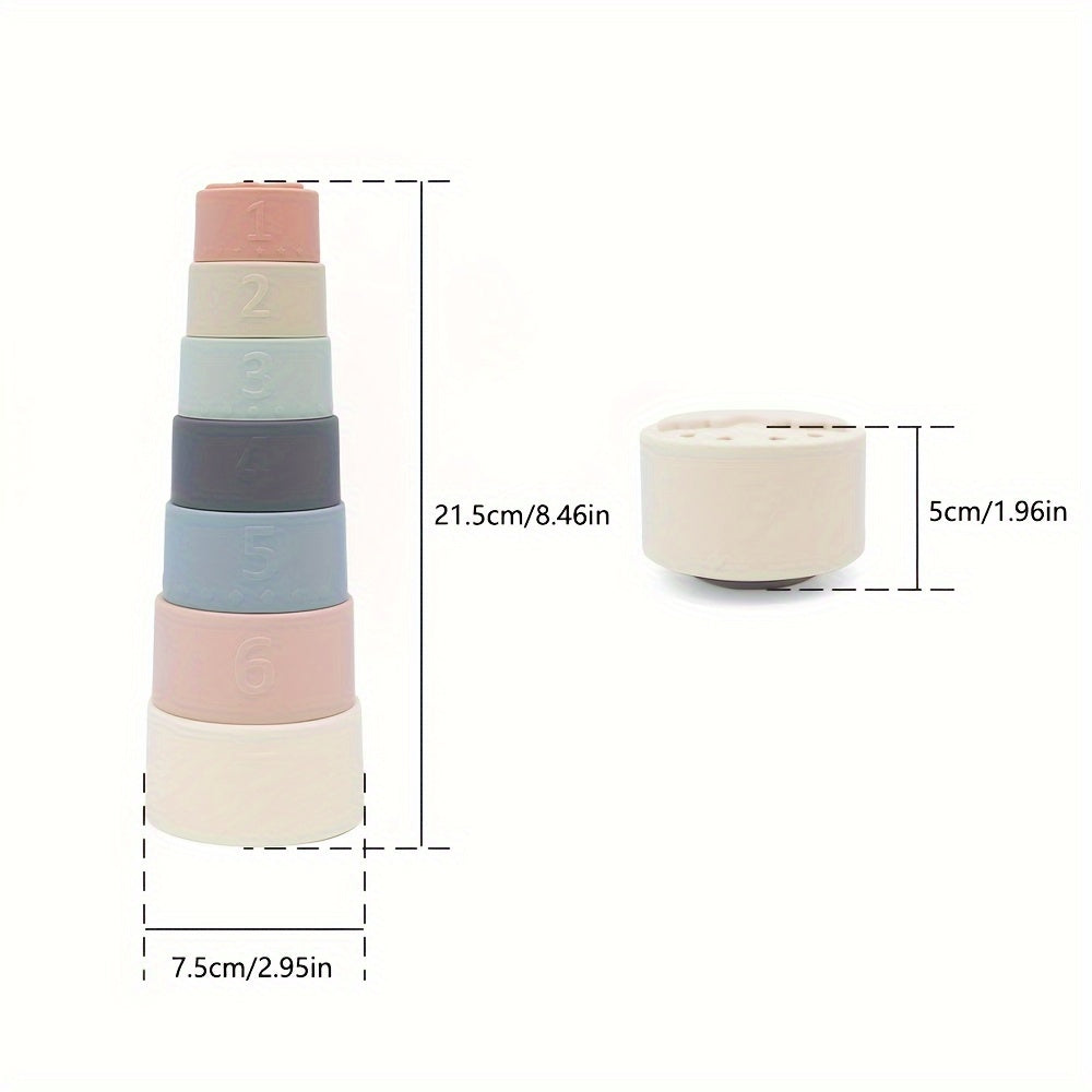 7 Piece Silicone Number Stacking Cups Educational Toys for 0-3 Years