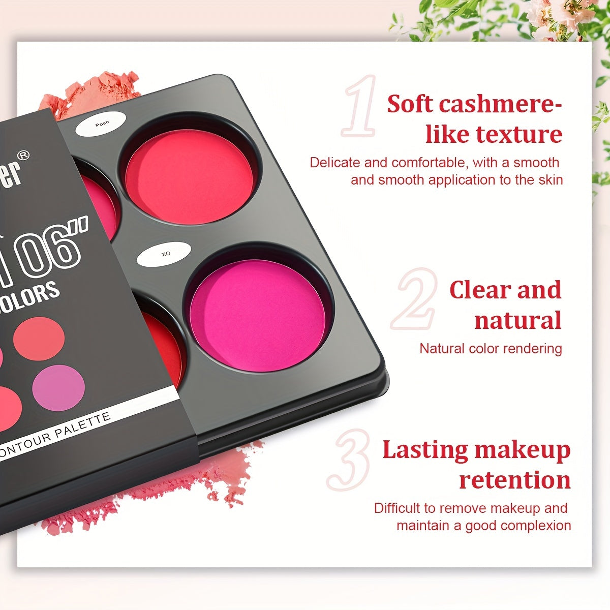6 Colors Face Blush Palette Matte Mineral Blush Powder Bright Shimmer Face Blush