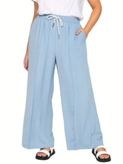 Women's Plus Wide Leg Pants Drawstring Elastic with Pockets
