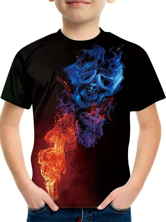Boys' Flame Skull Graphic T Shirt 3D Digital Print Tee