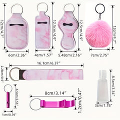 8pcs Safety Keychain Set with Door Opener Bottle Opener Plush Ball Bag Purse Key