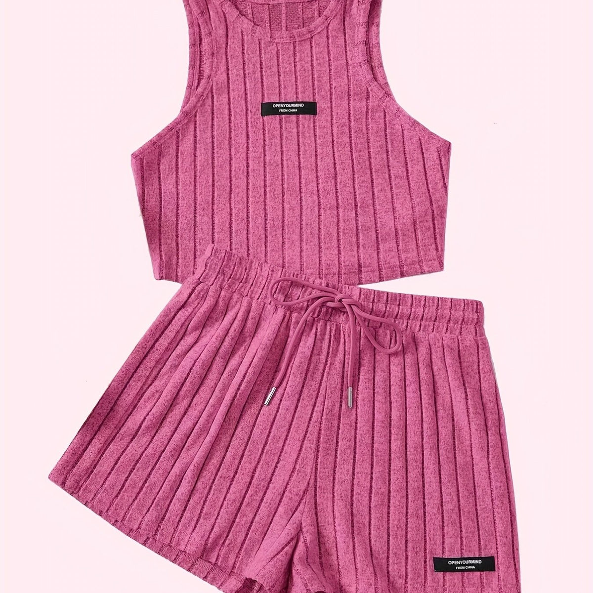 Ribbed Two Piece Set Tank Top & Drawstring Shorts