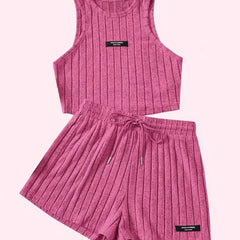 Ribbed Two Piece Set Tank Top & Drawstring Shorts