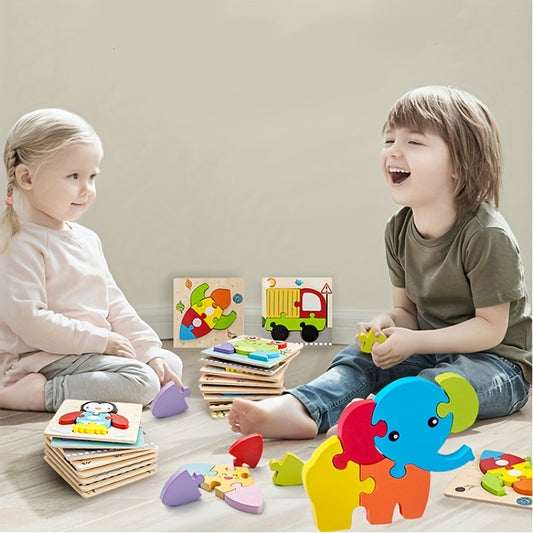 Wooden Jigsaw Building Blocks for Kids 1-3 Years