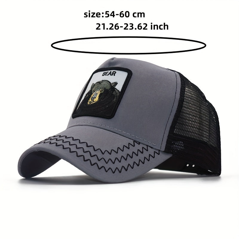 Bear Embroidery Patch Trucker Hat Unisex Animal Pattern Baseball Cap