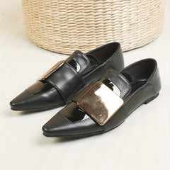 Metallic Decor Flats Women's Pointed Toe Slip On Faux Leather Shoes