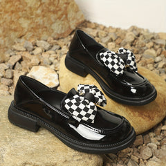 Women's Bowknot Chunky Heel Loafers - British Style Comfort Shoes