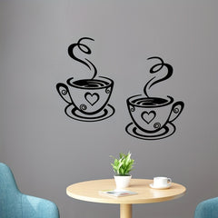 2 Pcs Coffee Cups Wall Decal Vinyl Sticker for Home Office Kitchen Cafe
