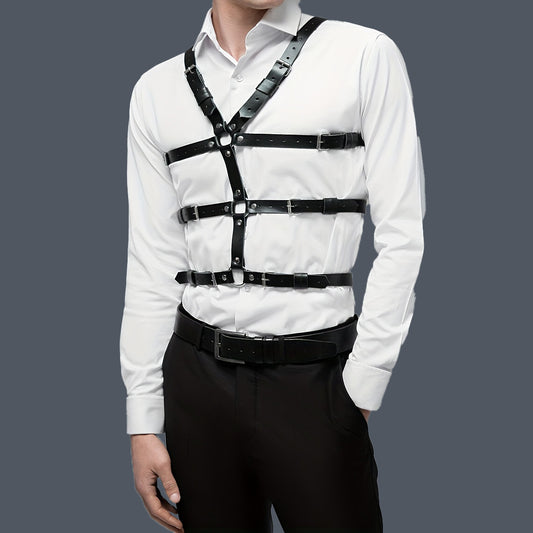 Men's PU Leather Suspenders Gothic Chest Belt Party Club Costume
