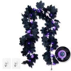 Halloween Eyeballs Purple Lights Garland 20 LED Maple Leaf 173cm Decor