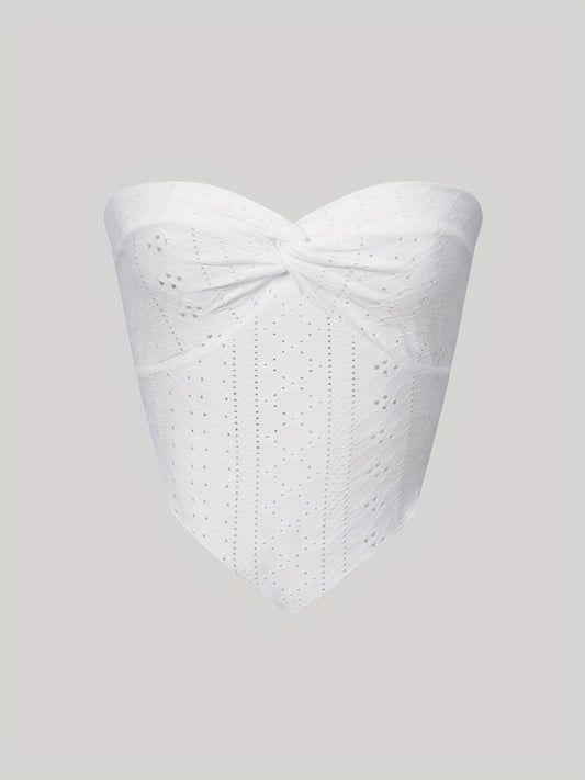 Eyelet Embroidered Strapless Top Summer Women's Clothing