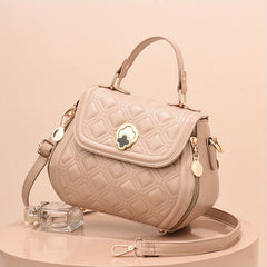 Argyle Embroidered Crossbody Bag Metal Decor Flap Purse