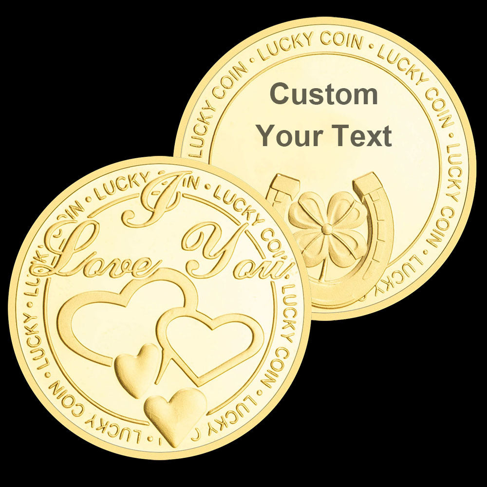 Custom Engraved I Love You Lucky Coin Golden Plated Anniversary Gift