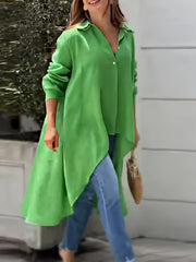  Solid Button Long Sleeve Casual Blouse