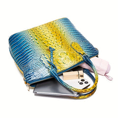 Ombre Croc Embossed Crossbody Bag Classic Style Leather Satchel