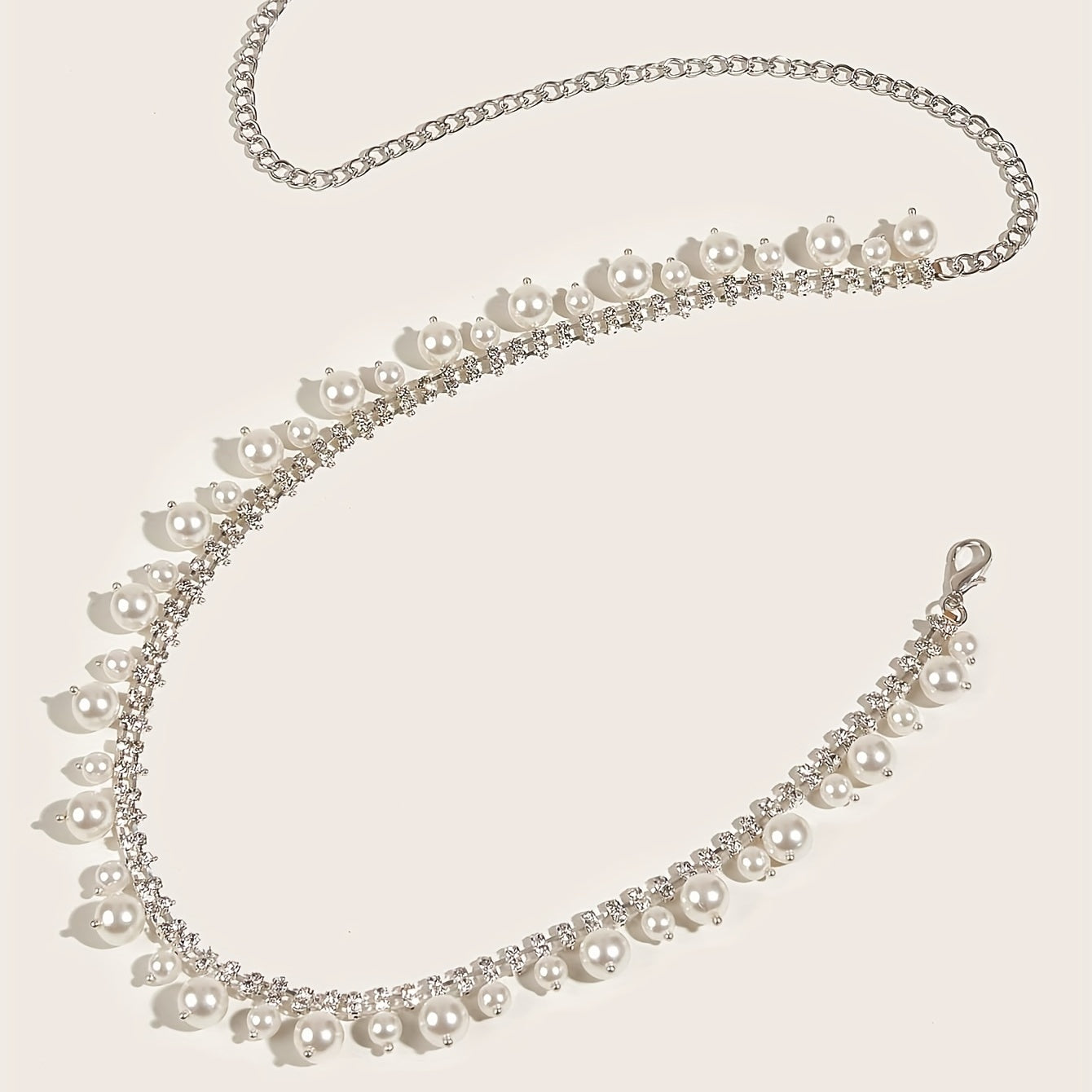 Pearl Pendant Rhinestone Waist Chain Belly Chain Silvery Belt