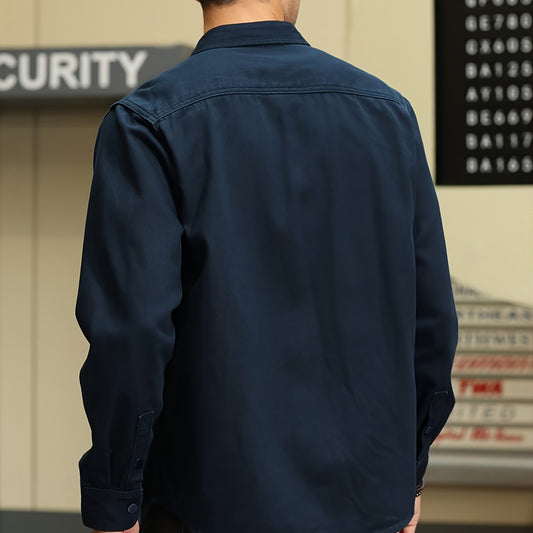 Men's Long Sleeve Button Denim Jacket Casual Navy Cotton Jeans