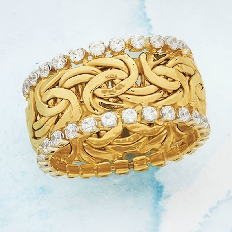 Vintage Golden Braided Rhinestone Men's Ring