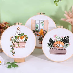 Naughty Kitten Embroidery Kit for Beginners - Cat Pattern Cross Stitch Set