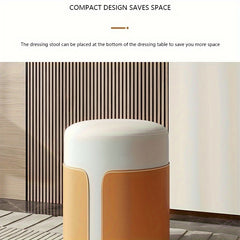 Microfiber Leather Circular Dressing Stool Solid Wood Frame Light Bedroom Stool