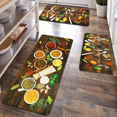 Spice Pattern Kitchen Rug Vintage Wooden Board Absorbent Non Slip