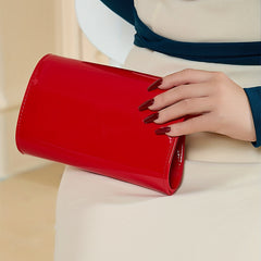 Metal Chain Envelope Clutch PU Leather Evening Bag