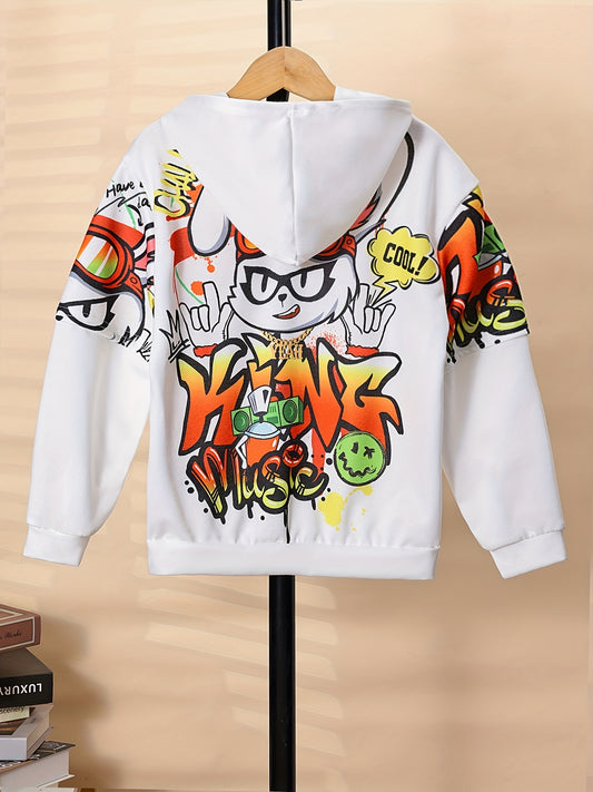 Animal & Letter Print Boys Hoodie for Spring Fall