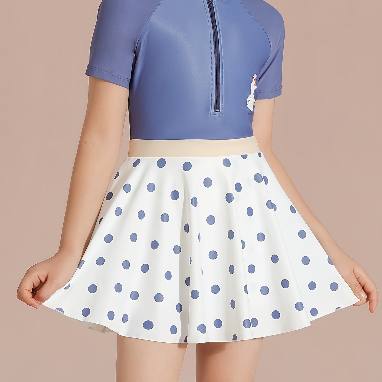 Sweet Girls Polka Dot Print Short Sleeve Swimsuit Beach Gift