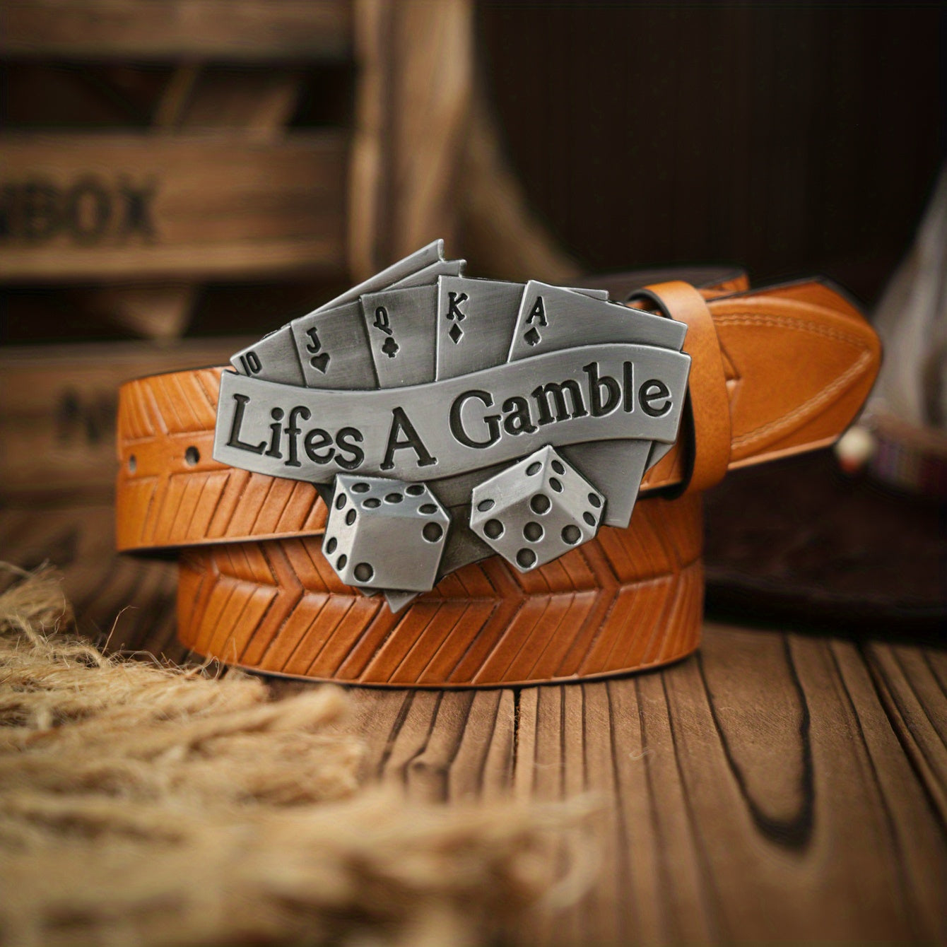 Poker Shape Pattern Vintage Buckle PU Leather Belt