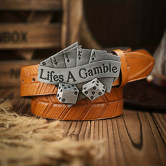 Poker Shape Pattern Vintage Buckle PU Leather Belt
