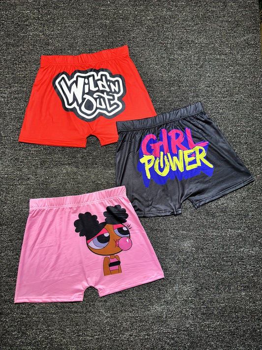 Letter & Graphic Print Skinny Shorts 3 Pack Women's Casual Yoga Shorts
