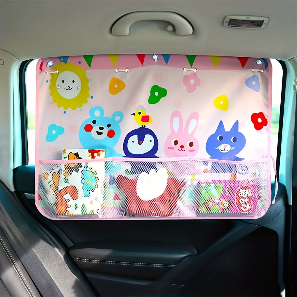Adjustable Cartoon Car Sun Shade Curtain with Side Window Pocket