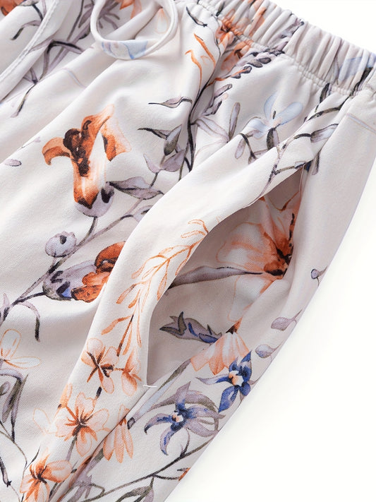 Floral Print Short Sleeve Pajama Set for Women
