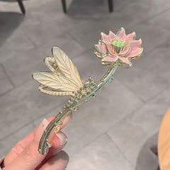 Chinese Style Lotus Flower Hair Claw Clip Vintage Enamel Non Slip Grip Hair Jaw