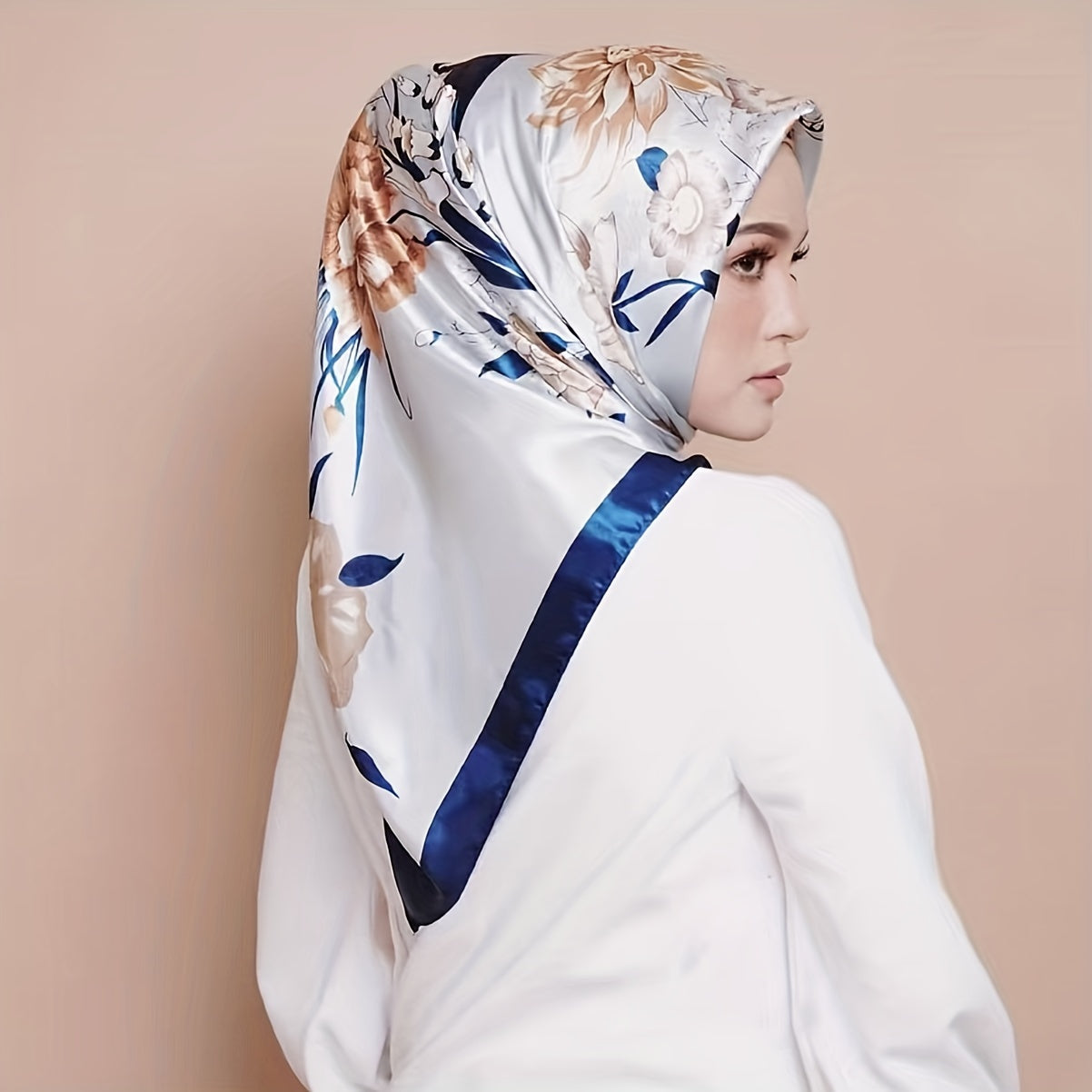 Flower Print Satin Bandana Casual Shawl Vintage Neckerchief