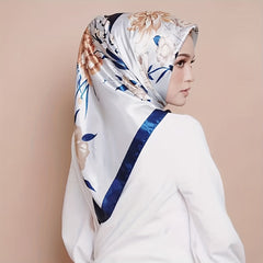 Flower Print Satin Bandana Casual Shawl Vintage Neckerchief