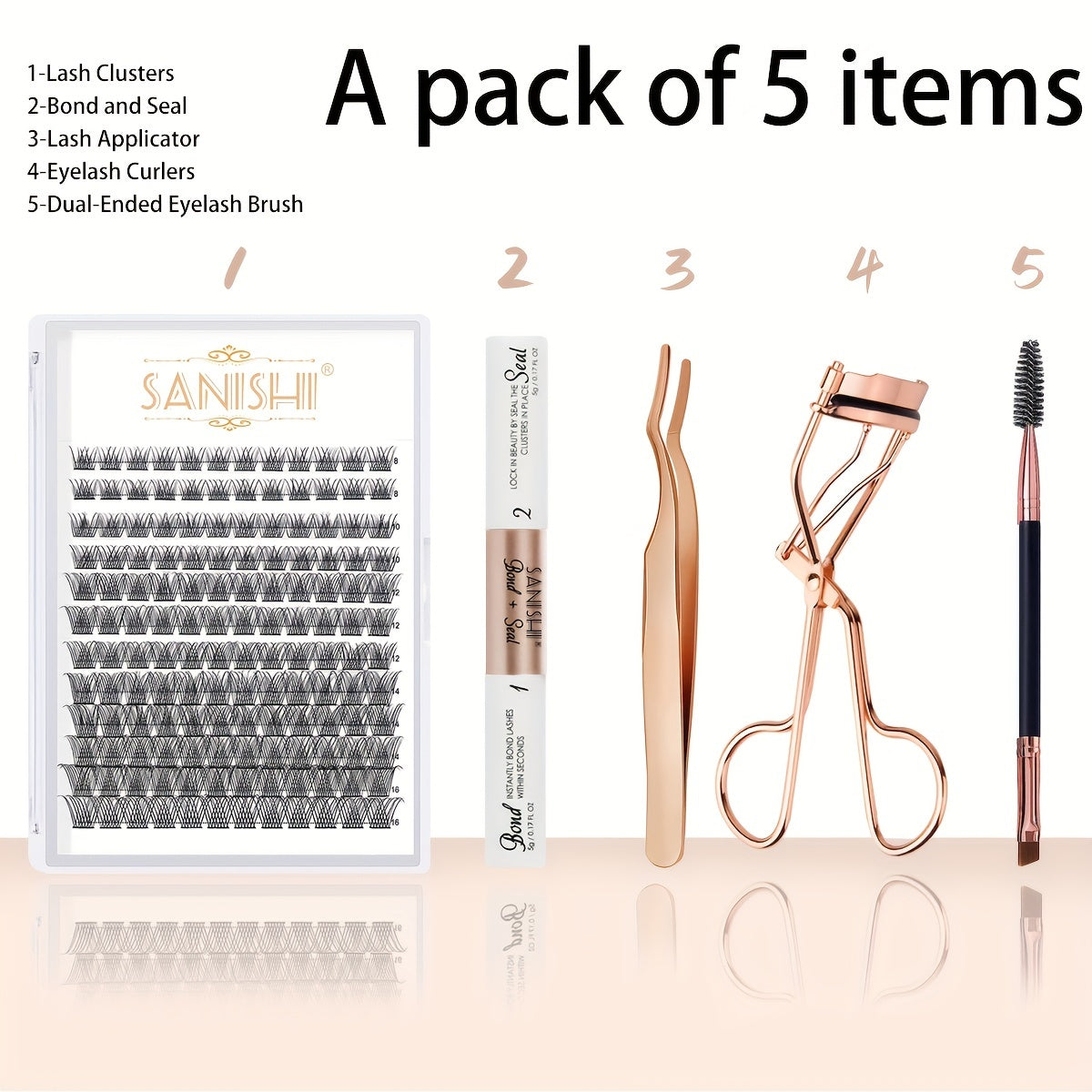 DIY Individual Lashes Kit 144 Pcs Clusters 10ml Bond Seal Brush Curler