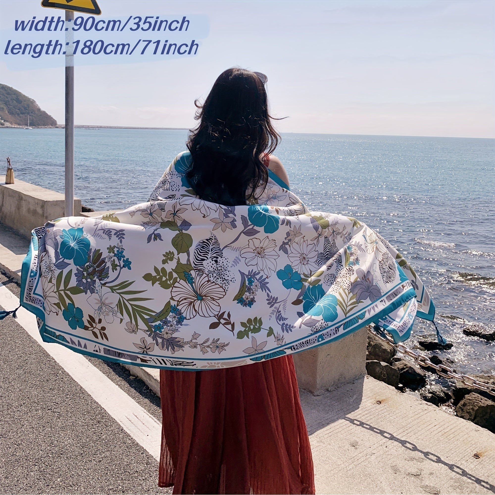 Flower Print Oversized Scarf Boho Tassel Shawl