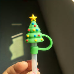Christmas Silicone Straw Cover Straw Cap Reusable Santa Claus Halloween Tips