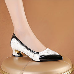 Women's Chunky Heels Pointed Toe Geometric Pattern Pumps