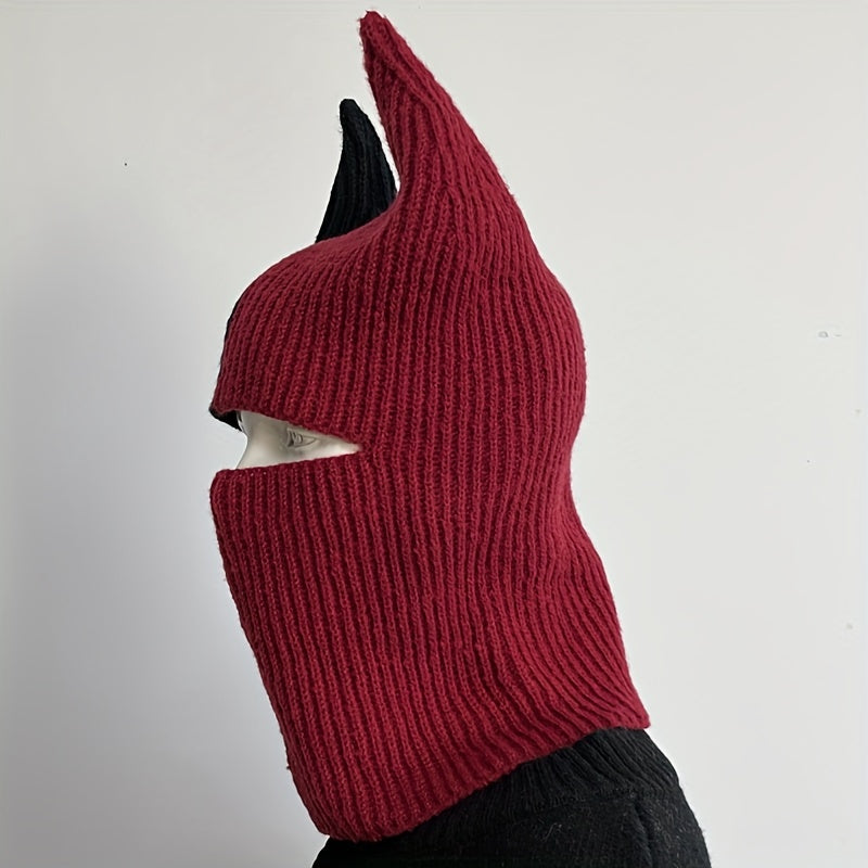 Knit Two Tone Horned Beanie Face Mask Funky Novelty Cold proof