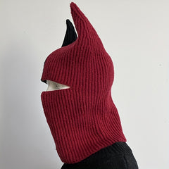 Knit Two Tone Horned Beanie Face Mask Funky Novelty Cold proof