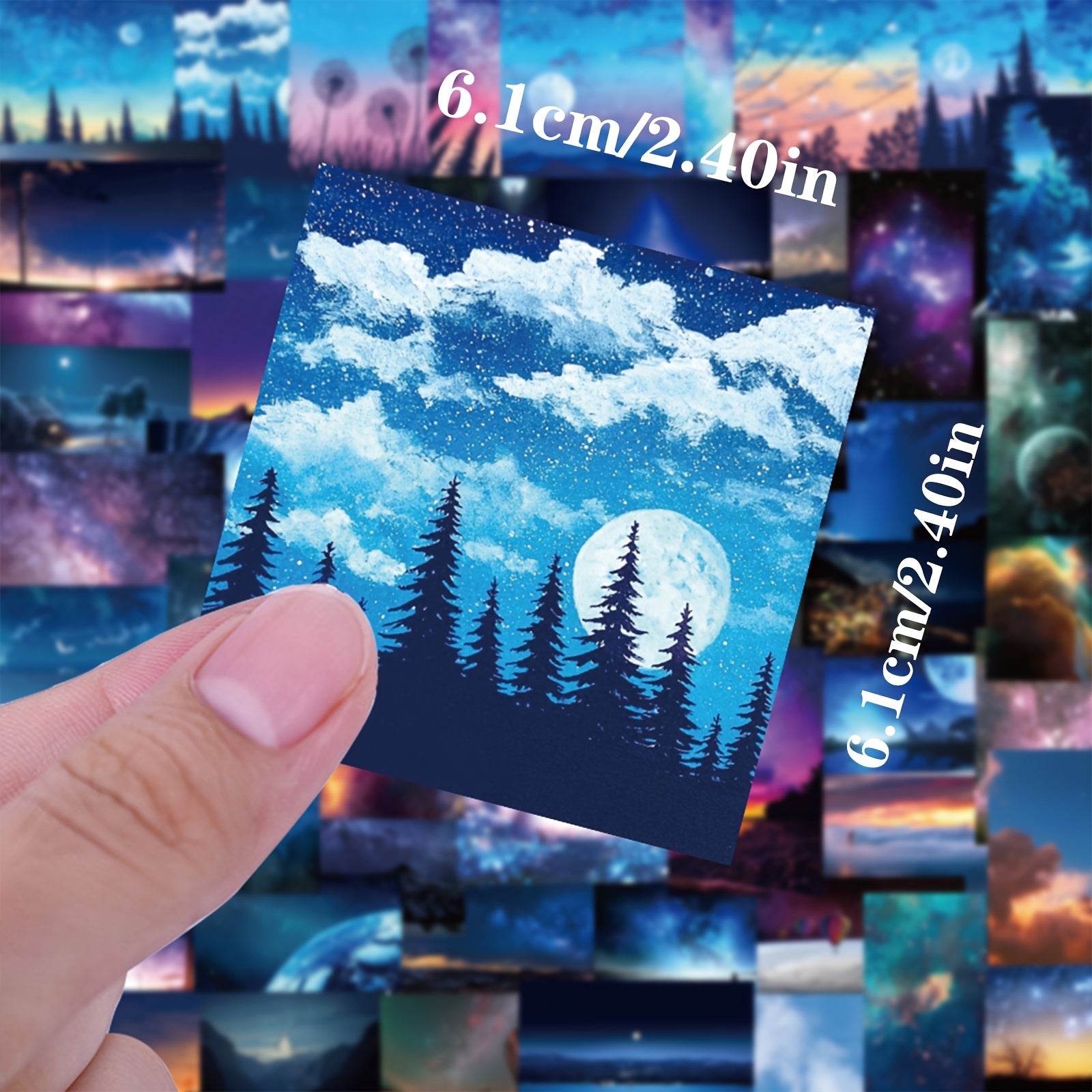 Moon in Starry Sky Clouds Sea Waterproof Vinyl Stickers