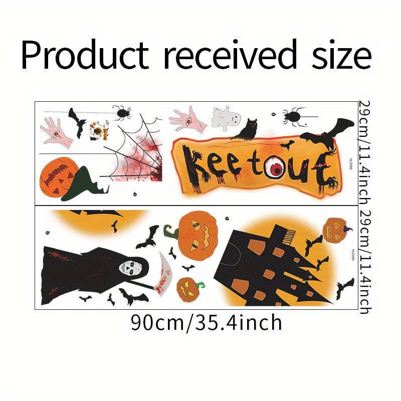 2pcs Halloween Wall Stickers Moon Castle Bat Pumpkin Spider Web Window Sticker