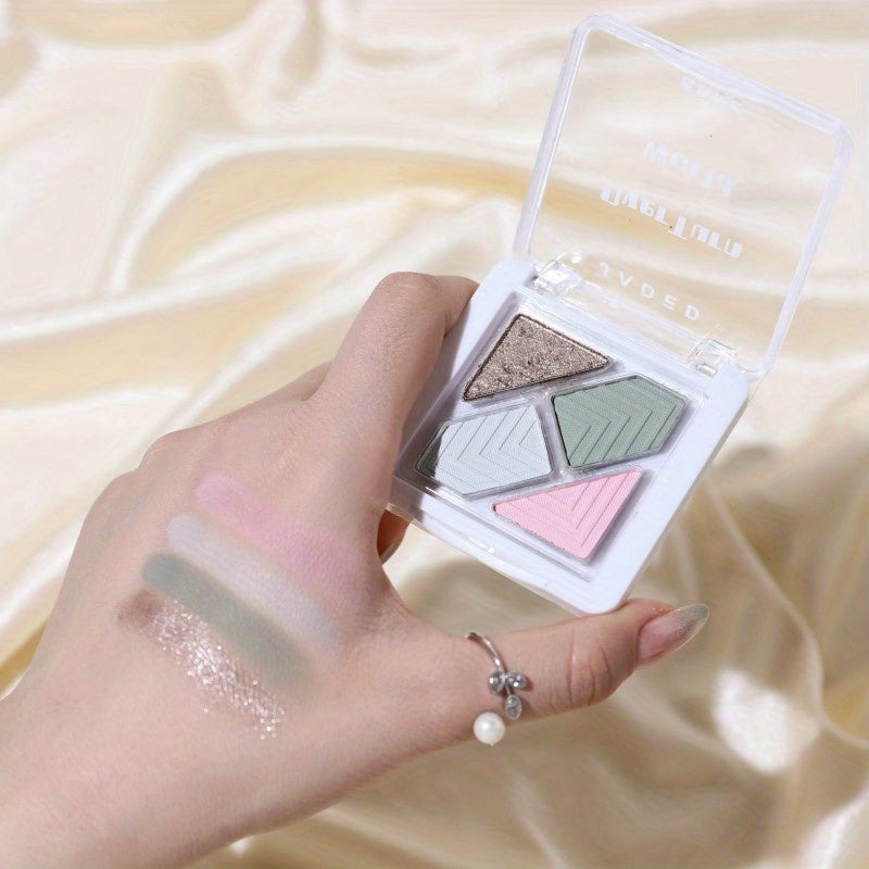 Portable 4 Eyeshadow Palette Pink Summer Green Contrast Mini Pocket