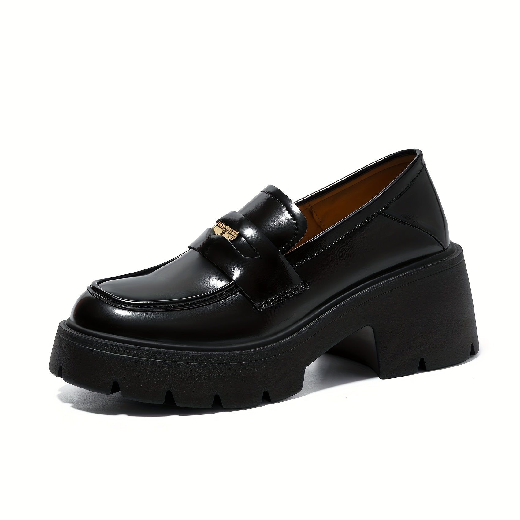 Women's Platform Loafers Chunky Heel Slip On Shoes
