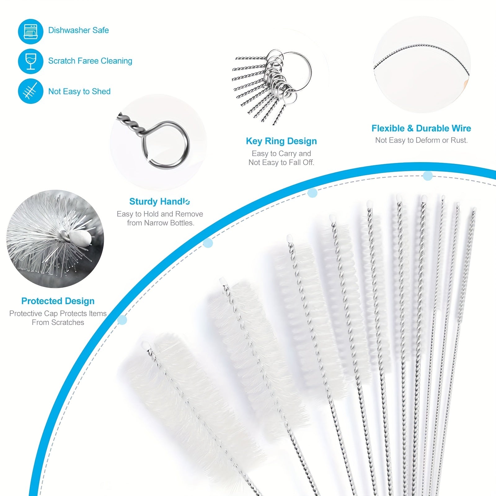 10pcs Nylon Tube Brush Set for Narrow Neck Bottles